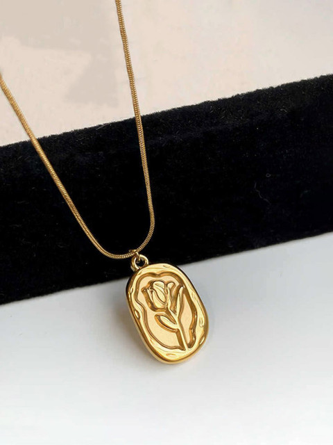 Jewels Galaxy Gold-Plated Stainless Steel Square Pendant With Chain