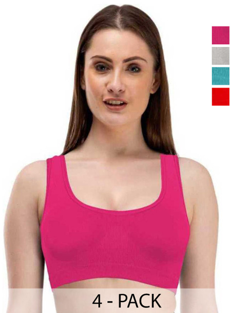 INDIROCKS Women Pack of 4 Full Coverage Non Padded Seamless Workout Bra