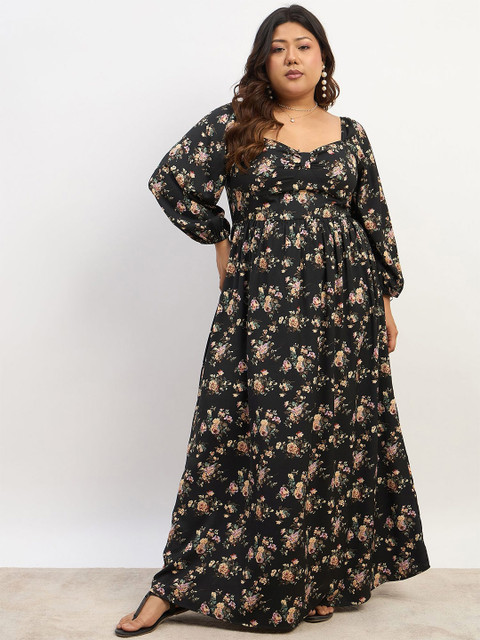 Berrylush Curve Plus Size Sweetheart Neck Floral Print Maxi Dress
