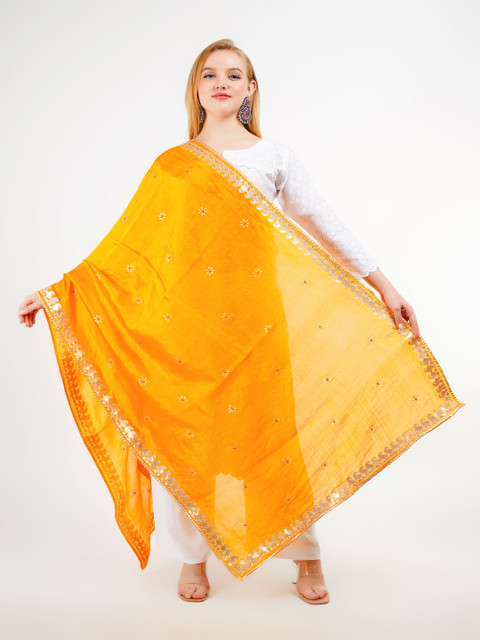 Karthav Fashion Ethnic Motifs Printed Gotta Patti Art Silk Dupatta