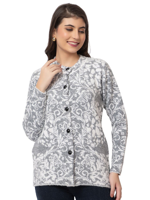 Dadu Dayal Women Self Design Floral Woollen Cardigan Sweaters