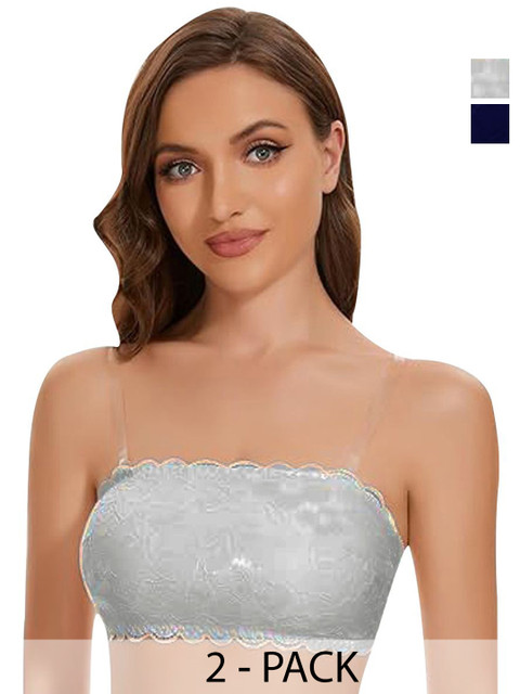 INDIROCKS Pack of 2 Floral Full Coverage Lightly Padded Bandeau Bra