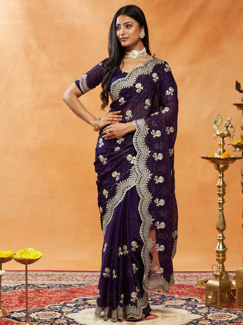 kasee Embellished Embroidered Pure Chiffon Saree