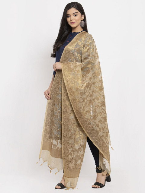 LOOM LEGACY Floral Woven Design Cotton Silk Jacquard Dupatta - Image 3