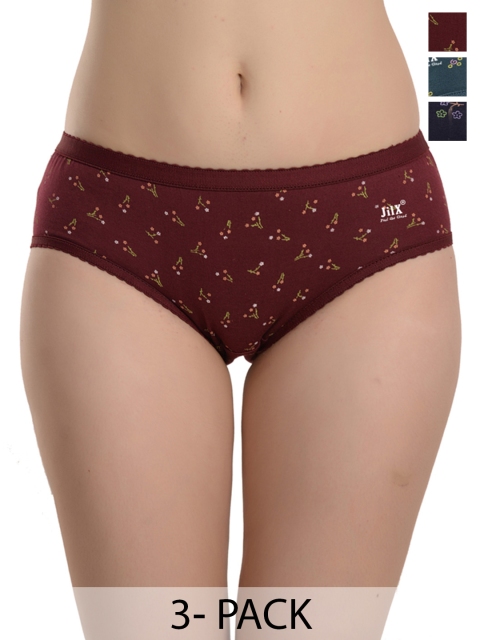 JIL X Women Pack Of 3 Printed Cotton Hipster Briefs