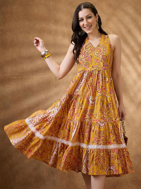 Globus Paisley Print Halter Neck Fit and Flare Midi Fusion Dress