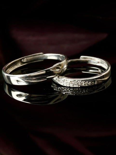 PASU FASHION Set Of 2 Sterling Silver Silver-Plated Stones Studded Couple Finger Rings