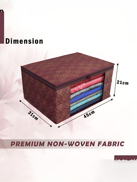 Aura Maroon & Beige 9 Pieces Non-Woven Saree Cover 9 Inch Clothes Bag - Image 6