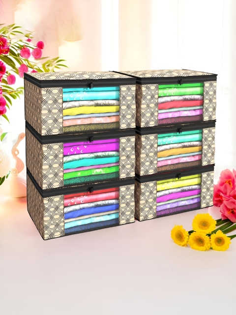 Aura Brown & Black 6 Pieces Non-Woven Saree Cover 9 Inch Clothes Bag
