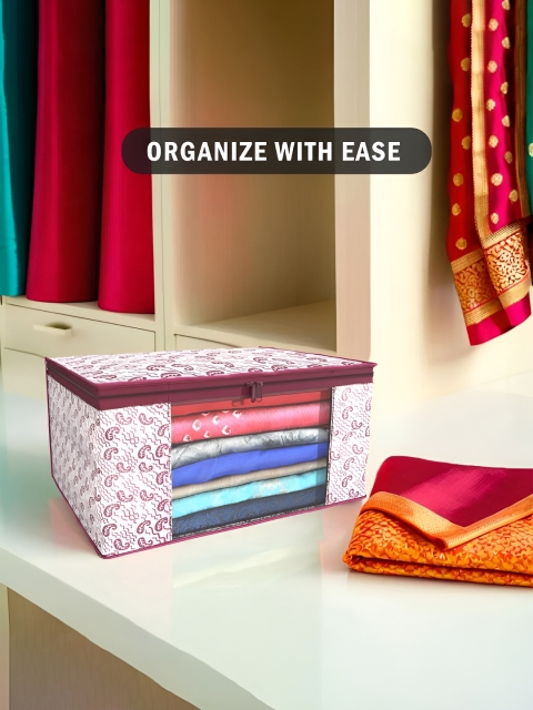 Aura Maroon & Pink 9 Pieces Non-Woven Saree Cover 9 Inch Clothes Bag - Image 4