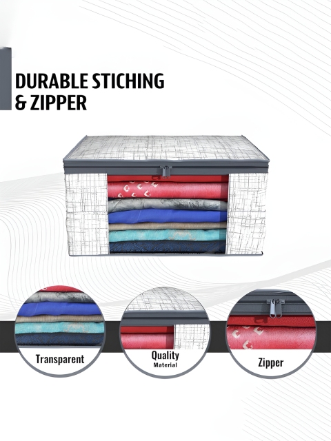 Aura Grey & White 4 Pieces Non-Woven Saree Cover 9 Inch Clothes Bag - Image 6