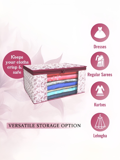 Aura Maroon & Pink 9 Pieces Non-Woven Saree Cover 9 Inch Clothes Bag - Image 5