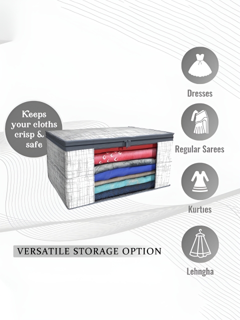 Aura Grey & White 4 Pieces Non-Woven Saree Cover 9 Inch Clothes Bag - Image 5
