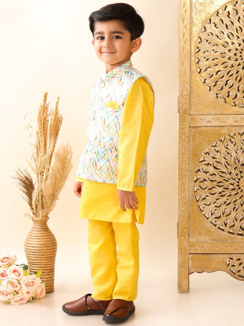 Superminis Boys Pure Cotton Straight Kurta with Pyjama & Jacket - Image 4