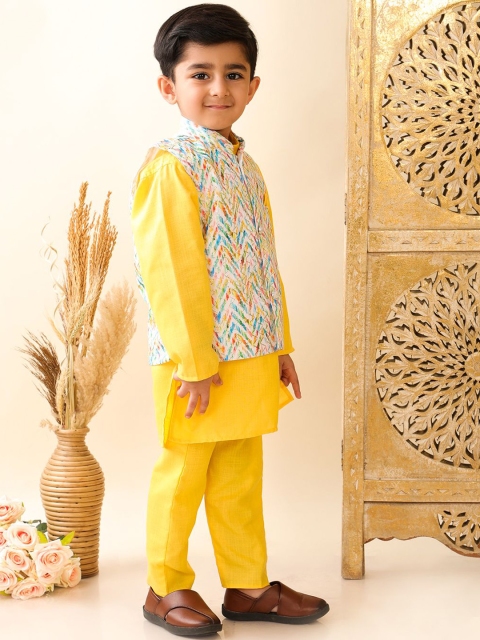 Superminis Boys Pure Cotton Straight Kurta with Pyjama & Jacket - Image 3