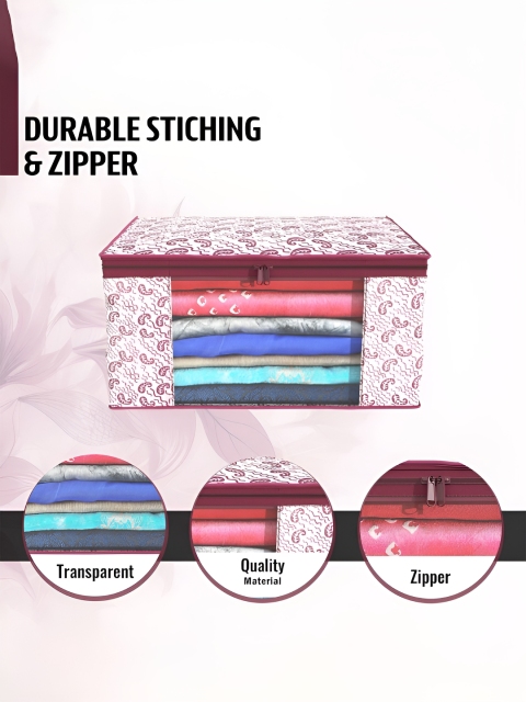 Aura Maroon & Pink 9 Pieces Non-Woven Saree Cover 9 Inch Clothes Bag - Image 6