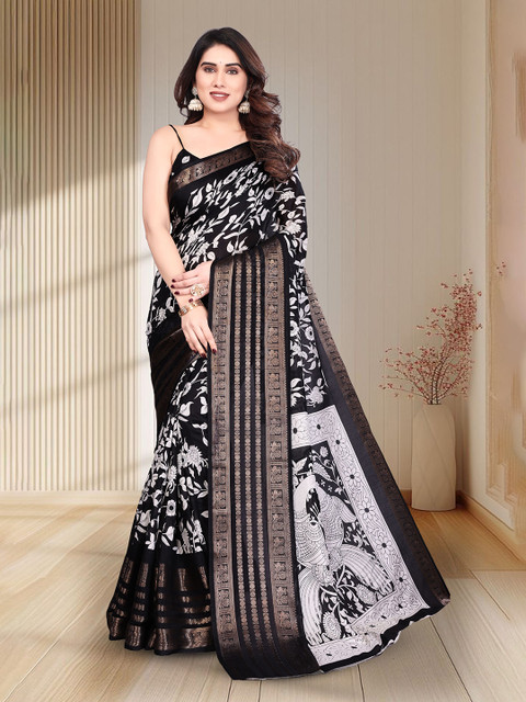 MAGNEITTA Ethnic Motifs Printed Zari Saree