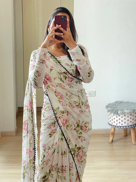 Moda Rapido Floral Printed Pure Georgette Ready to Wear Saree