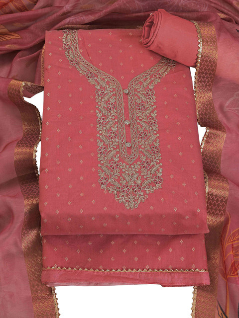 TAVAS Floral Embroidered Zari Unstitched Dress Material