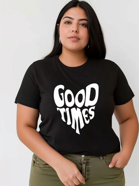 Toodle Plus Women Printed Round Neck Pure Cotton Plus Size Oversized Tshirt