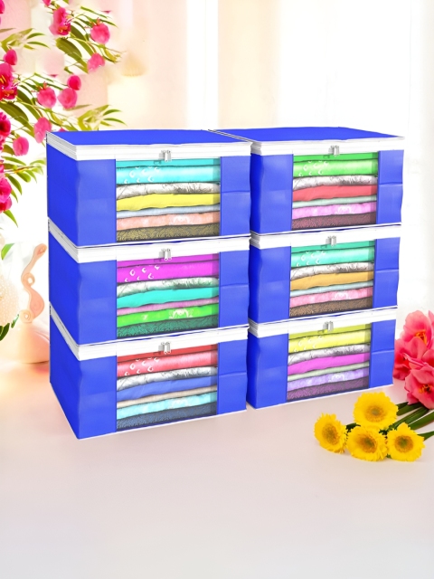 Aura Blue Set of 6 Non-Woven Saree Cover 9 Inch Clothes Bag