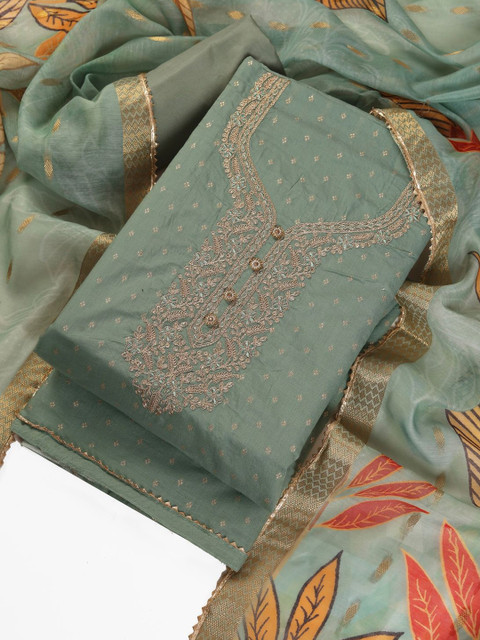 TAVAS Embroidered Chanderi Silk Unstitched Dress Material