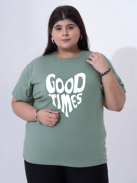 Toodle Plus Women Printed Round Neck Pure Cotton Plus Size Oversized Tshirt