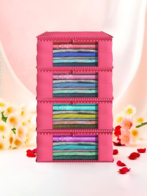 Aura Pink Set of 4 Non-Woven Saree Cover 9 Inch Clothes Bag Organisers
