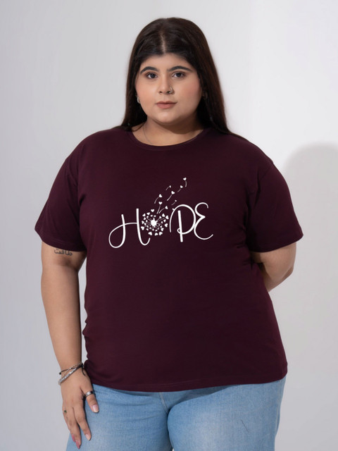 Toodle Plus Women Plus Size Printed Round Neck Cotton T-shirt