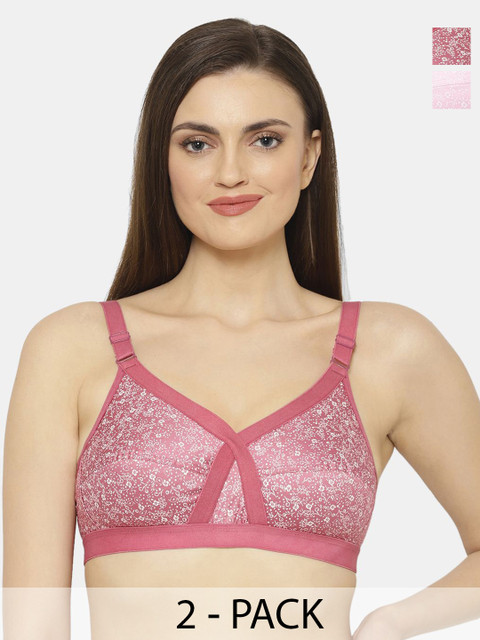 Floret Pack of 2 Printed Crossfit Non-Padded Non-Wired Full Coverage Everyday Cotton Bra