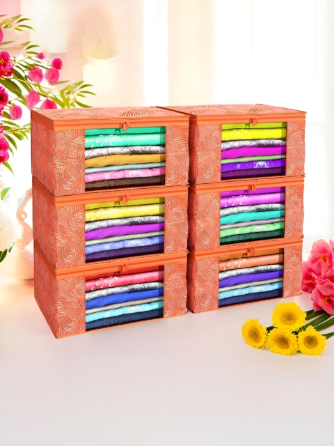 Aura Orange Set of 6 Non-Woven Saree Cover 9 Inch Clothes Bag