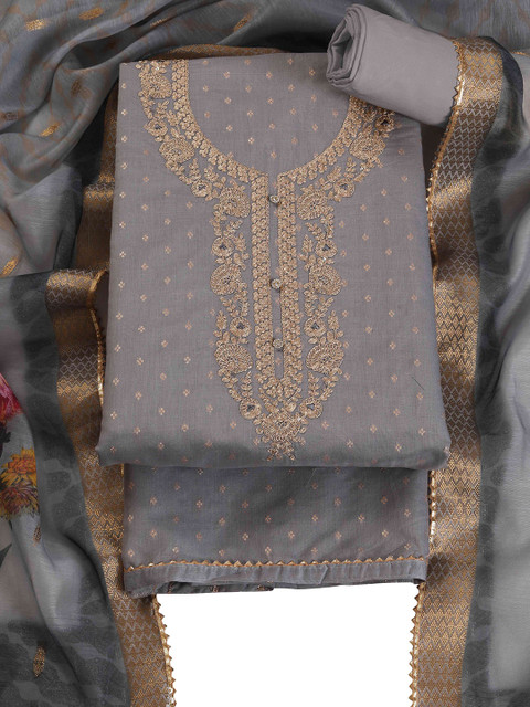 TAVAS Embroidered Chanderi Silk Unstitched Dress Material