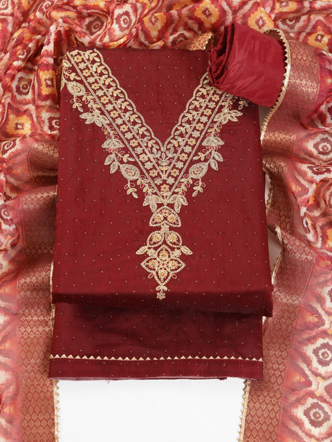 TAVAS Embroidered Chanderi Cotton Unstitched Dress Material