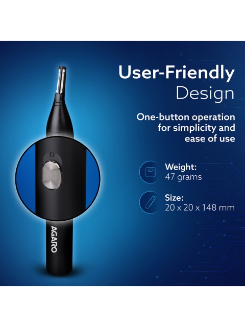 Agaro Rechargeable Nose & Ear Hair Trimmer with Stainless Steel Blade - Black - Image 6