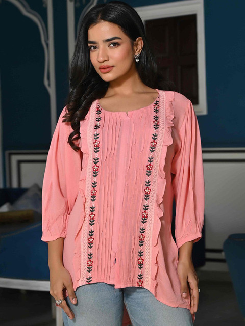 Peachmode Women Floral Embroidered Top