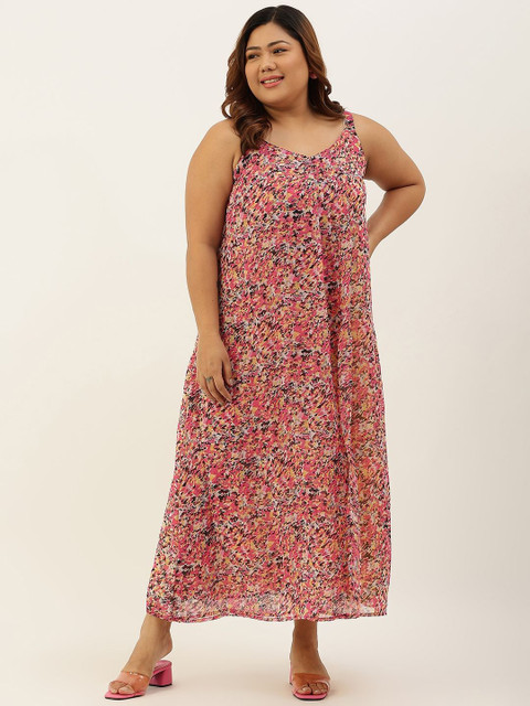theRebelinme Women Plus Size Printed A-Line Midi Dress