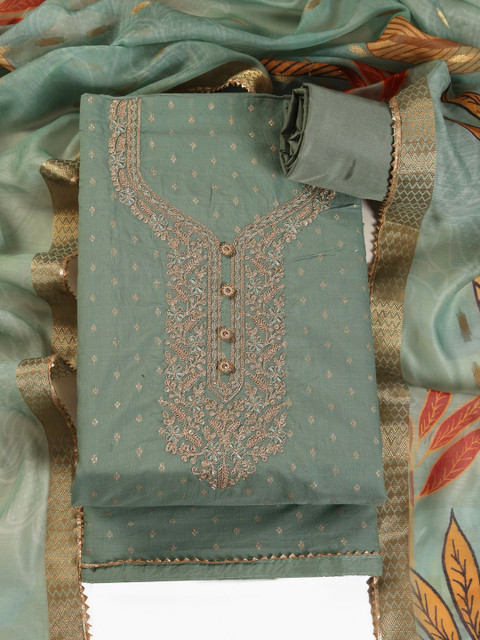 TAVAS Embroidered Chanderi Silk Unstitched Dress Material - Image 2