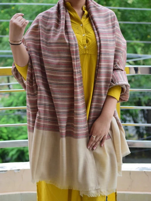 THE SHAWL STUDIO Striped Printed Woollen Shawl
