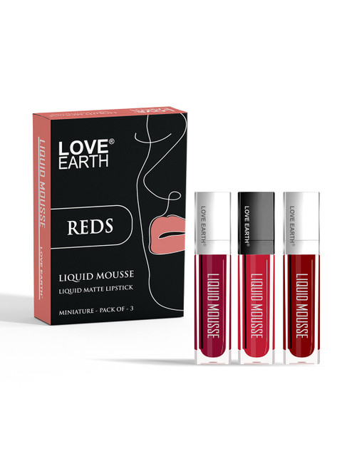 LOVE EARTH Set Of 3 Liquid Mousse Lipstick - 2ml Each - Reds