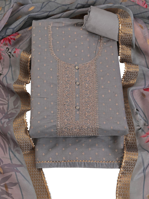 TAVAS Floral Embroidered Zari Unstitched Dress Material