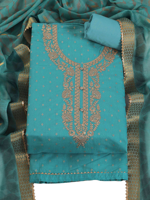 TAVAS Floral Embroidered Zari Unstitched Dress Material