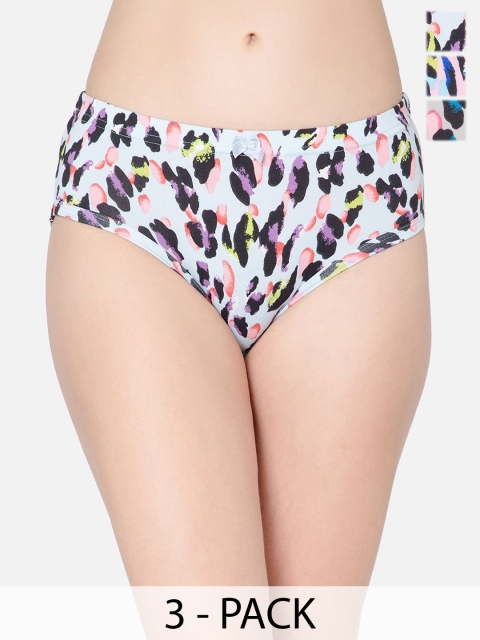 DressBerry Women Pack Of 3 Printed Cotton Mid-Rise Hipster Briefs