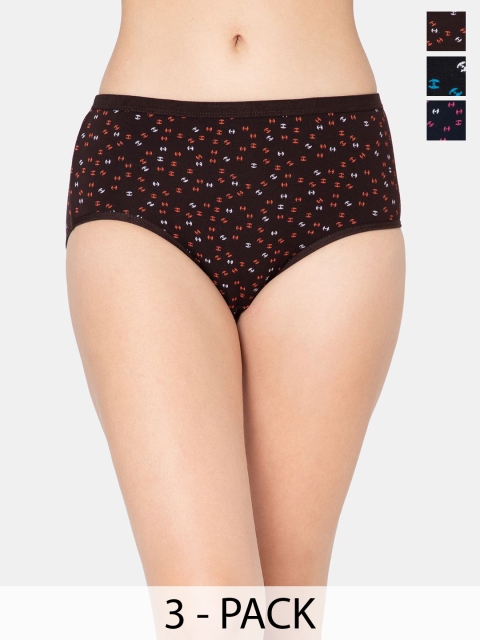 DressBerry Women Pack Of 3 Printed Cotton Mid-Rise Hipster Briefs