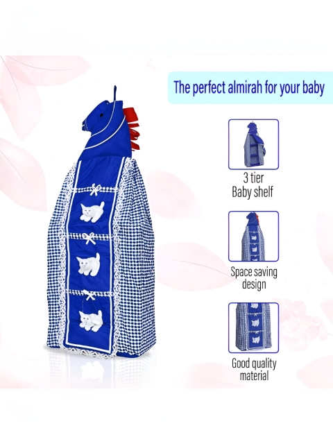 Aura Blue & White Checked 3-Tier Kids Hanging Baby Wardrobe for Clothes Storage - Image 6