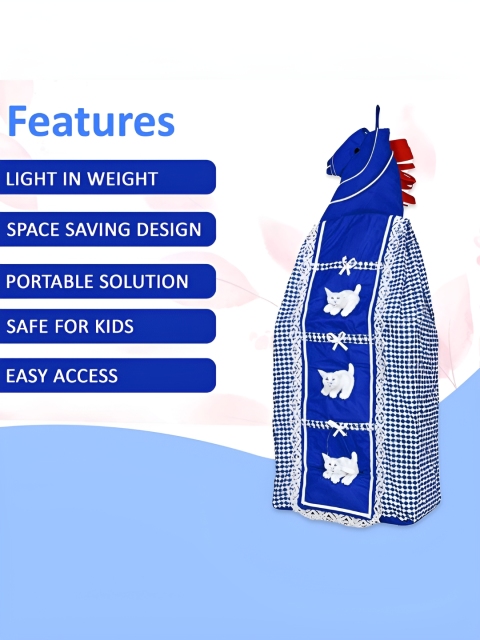 Aura Blue & White Checked 3-Tier Kids Hanging Baby Wardrobe for Clothes Storage - Image 5