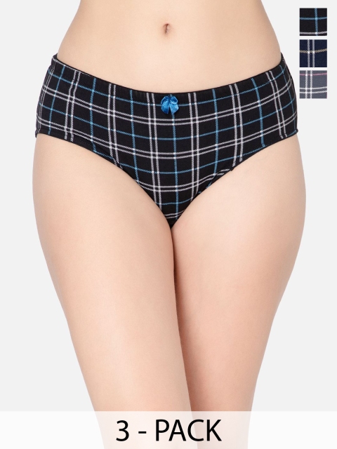 DressBerry Pack Of 3 Checked Cotton Mid-Rise Hipster Briefs THE-CHEKERSS-1