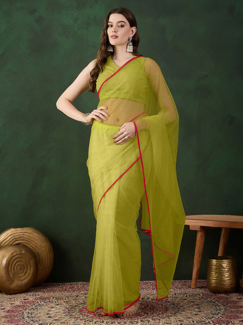 Sangria Mukaish Work Embellished Saree With Unstitched Blouse