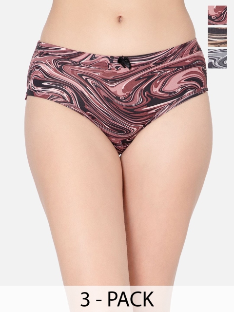 DressBerry Women Pack Of 3 Printed Cotton Mid-Rise Hipster Briefs