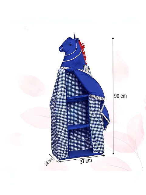 Aura Blue & White Checked 3-Tier Kids Hanging Baby Wardrobe for Clothes Storage - Image 3