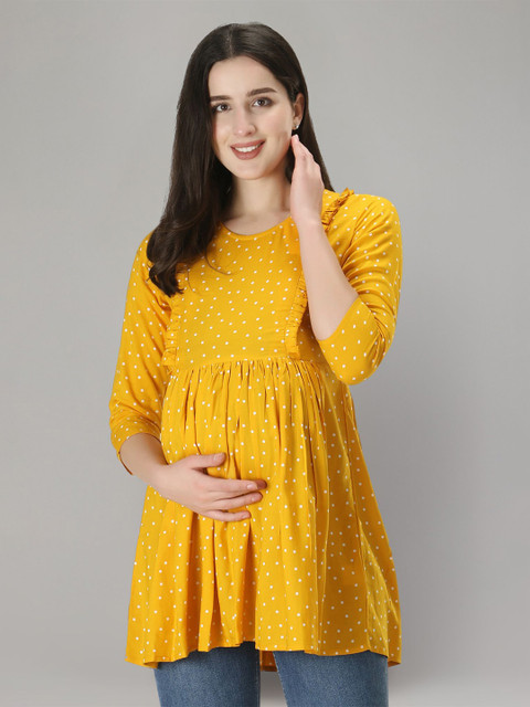 Zuvino Women Polka Dot Print Ruffles Longline Top